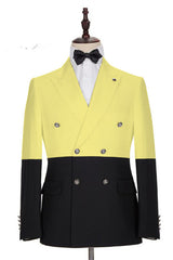 Classy Yellow New Arrival Slim Fit Double Breasted Prom Outfits for Guys-Dbrbridal