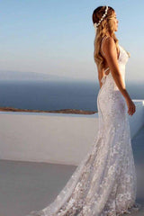 Cloth-fitting Floor Length Lace V-Neck Spaghetti Open Back Prom Dresses Party Gowns With Lace Up-Dbrbridal