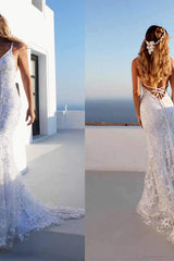 Cloth-fitting Floor Length Lace V-Neck Spaghetti Open Back Prom Dresses Party Gowns With Lace Up-Dbrbridal
