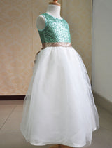 Color Block flower girl dress Sequins Sash Dress-Dbrbridal