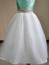 Color Block flower girl dress Sequins Sash Dress-Dbrbridal