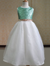 Color Block flower girl dress Sequins Sash Dress-Dbrbridal