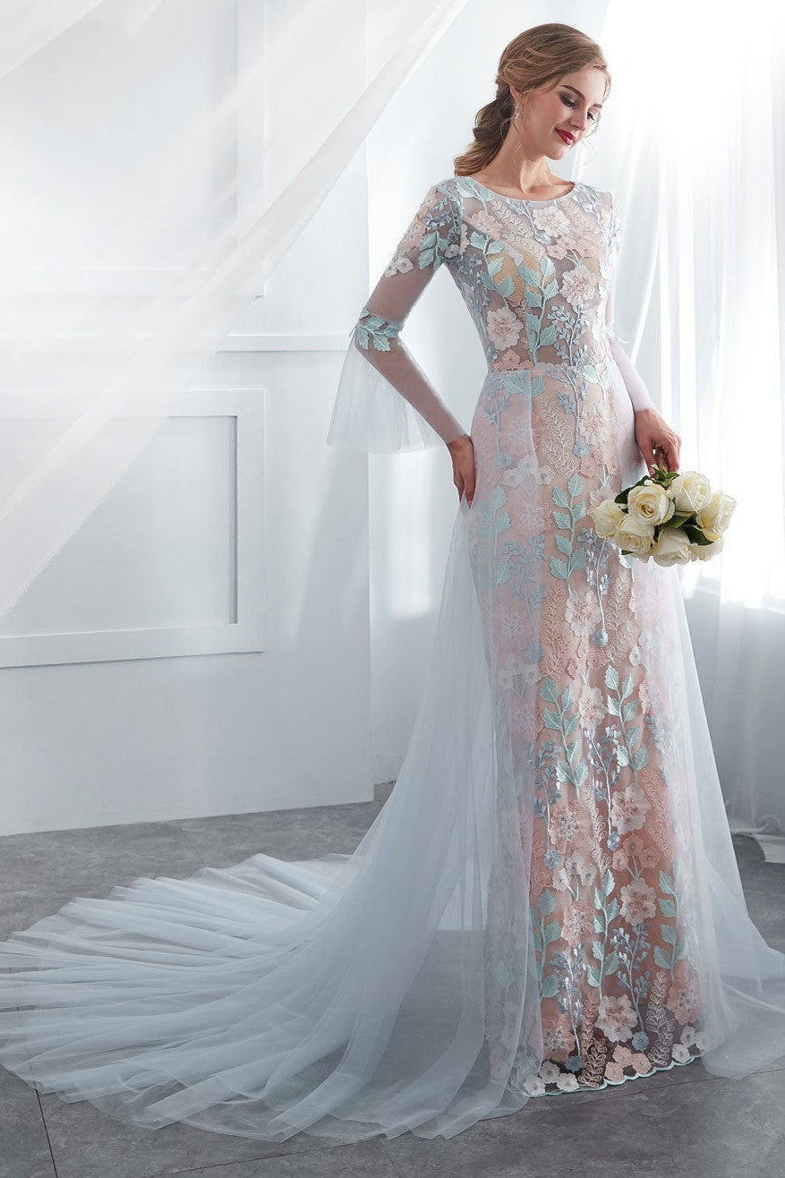 Colored Wedding Dresses Baby Blue Lace Long Sleeve Bridal Dress With T Dbrbridal Colored Wedding Dresses Baby Blue Lace Long Sleeve Bridal Dress With T Dbrbridal