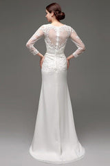 Column Long Sleeves Illusion Back Chic V-Neck Bridal Gown With Rhinestone Sash-Dbrbridal