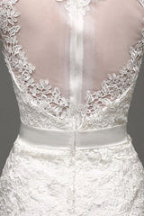 Column Long Sleeves Illusion Back Chic V-Neck Bridal Gown With Rhinestone Sash-Dbrbridal