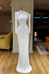 Creamy White Stunning neck Mermaid Evening Dress Long sleeves-Dbrbridal