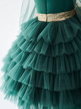 Cute Green V-Neck Long Sleeves Sash Kids Social Party Dresses-Dbrbridal