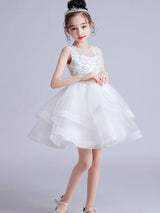 Cute Jewel Neck Sleeveless Embroidered Kids Party flower girl dresses-Dbrbridal