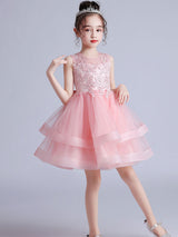 Cute Jewel Neck Sleeveless Embroidered Kids Party flower girl dresses-Dbrbridal