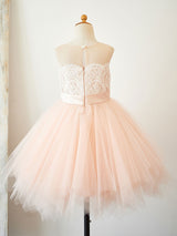 Cute Jewel Neck Tulle Sleeveless Short Princess Sash Kids Party Dresses-Dbrbridal