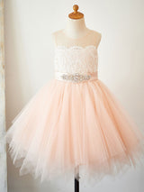 Cute Jewel Neck Tulle Sleeveless Short Princess Sash Kids Party Dresses-Dbrbridal