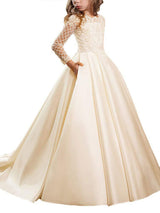 Cute Kids Long Sleeve Lace First Communion Dresses-Dbrbridal