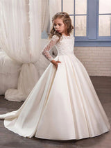 Cute Kids Long Sleeve Lace First Communion Dresses-Dbrbridal