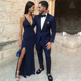 Dark Blue One Button Two-Piece Men's Prom Suits with Black Lapel-Dbrbridal