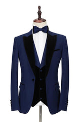 Dark Blue Peak Lapel Men's Wedding Suit Velvet Lapel Formal Suit-Dbrbridal