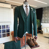 Dark Green Bespoke Peaked Lapel Three Pieces Men Suits-Dbrbridal