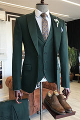 Dark Green Bespoke Peaked Lapel Three Pieces Men Suits-Dbrbridal