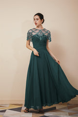 Dark green Chiffon Gorgeous Beadings Evening Party Gowns with Cape-Dbrbridal