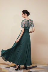 Dark green Chiffon Gorgeous Beadings Evening Party Gowns with Cape-Dbrbridal