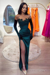 Dark Green Mermaid Dress with High Split Sequins and Beads-Dbrbridal