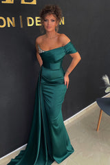 Dark Green One Shoulder Mermaid Prom Dresses With Ruffles Beads-Dbrbridal