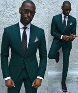 Dark Green Slim Fit Formal Mens Business Suit Amazing Peaked Laple Prom Suits-Dbrbridal