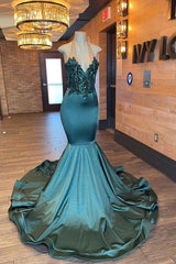 Dark Green V-Neck Sleeveless Mermaid Prom Dress with Beading-Dbrbridal