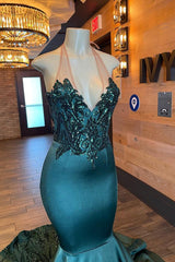 Dark Green V-Neck Sleeveless Mermaid Prom Dress with Beading-Dbrbridal
