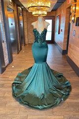 Dark Green V-Neck Sleeveless Mermaid Prom Dress with Beading-Dbrbridal