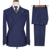 Dark Navy Bespoke Peaked Lapel Ruffles Men Suits-Dbrbridal