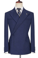 Dark Navy Bespoke Peaked Lapel Ruffles Men Suits-Dbrbridal