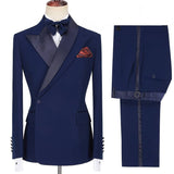 Dark Navy Peaked Lapel Gorgeous Men Suits for Prom-Dbrbridal