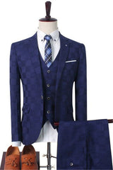 Dark Red Plaid Men's Business Suitss Men's Prom Suits with 3 Pieces-Dbrbridal