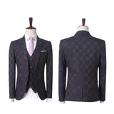 Dark Red Plaid Men's Business Suitss Men's Prom Suits with 3 Pieces-Dbrbridal