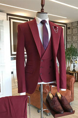 Dark Red Three Pieces Peaked Lapel Men Suits-Dbrbridal