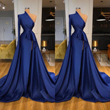 Dark Royal Blue Ruffles Side-cut Overskirt Prom Dress One shoulder-Dbrbridal