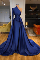 Dark Royal Blue Ruffles Side-cut Overskirt Prom Dress One shoulder-Dbrbridal