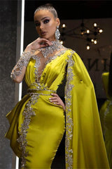 Dbrbridal High Neck Mermaid Long Sleeve With Shawl Applique Prom Dresses-Dbrbridal