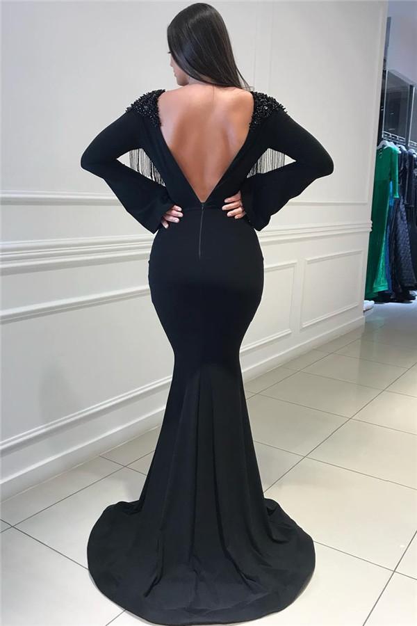 Deep Chic V-Neck Open Back Black Prom Dresses Fit and Flare Chic Long Dbrbridal Deep Chic V-Neck Open Back Black Prom Dresses Fit and Flare Chic Long Dbrbridal