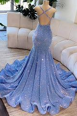 Deep V-Neck Mermaid Sequins Backless Prom Dress-Dbrbridal