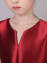 Designed Neckline Satin Fabric Sleeveless Short Princess Bows Kids Social Party Dresses-Dbrbridal