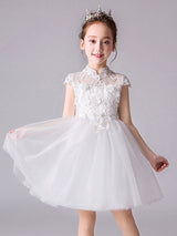 Designed Neckline Sleeveless Bows Kids Social Party Dresses-Dbrbridal