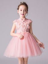 Designed Neckline Sleeveless Bows Kids Social Party Dresses-Dbrbridal