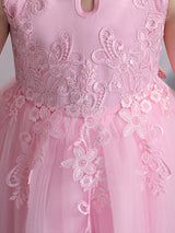 Designed Neckline Tulle Sleeveless Short High Low Princess Embroidered Kids Party Dresses-Dbrbridal