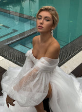 Detachable Long Sleeves Off-The-Shoulder Sequins-Dbrbridal