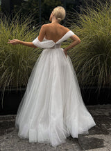 Detachable Long Sleeves Off-The-Shoulder Sequins-Dbrbridal