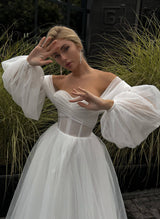 Detachable Long Sleeves Off-The-Shoulder Sequins-Dbrbridal