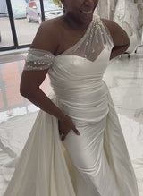 Detachable Satin Wedding Dresses Beaded-Dbrbridal