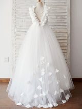 Ecru White Jewel Neck Sleeveless Pearls Kids Party Dresses-Dbrbridal