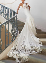 Elastic Satin Lace Mermaid Fitted Stunning Wedding Dresses-Dbrbridal